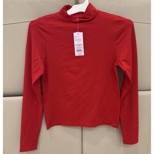 NWT Wild Fable‎ Pullover Womens L Red Mock Neck Long Sleeve Stretch Top Basic